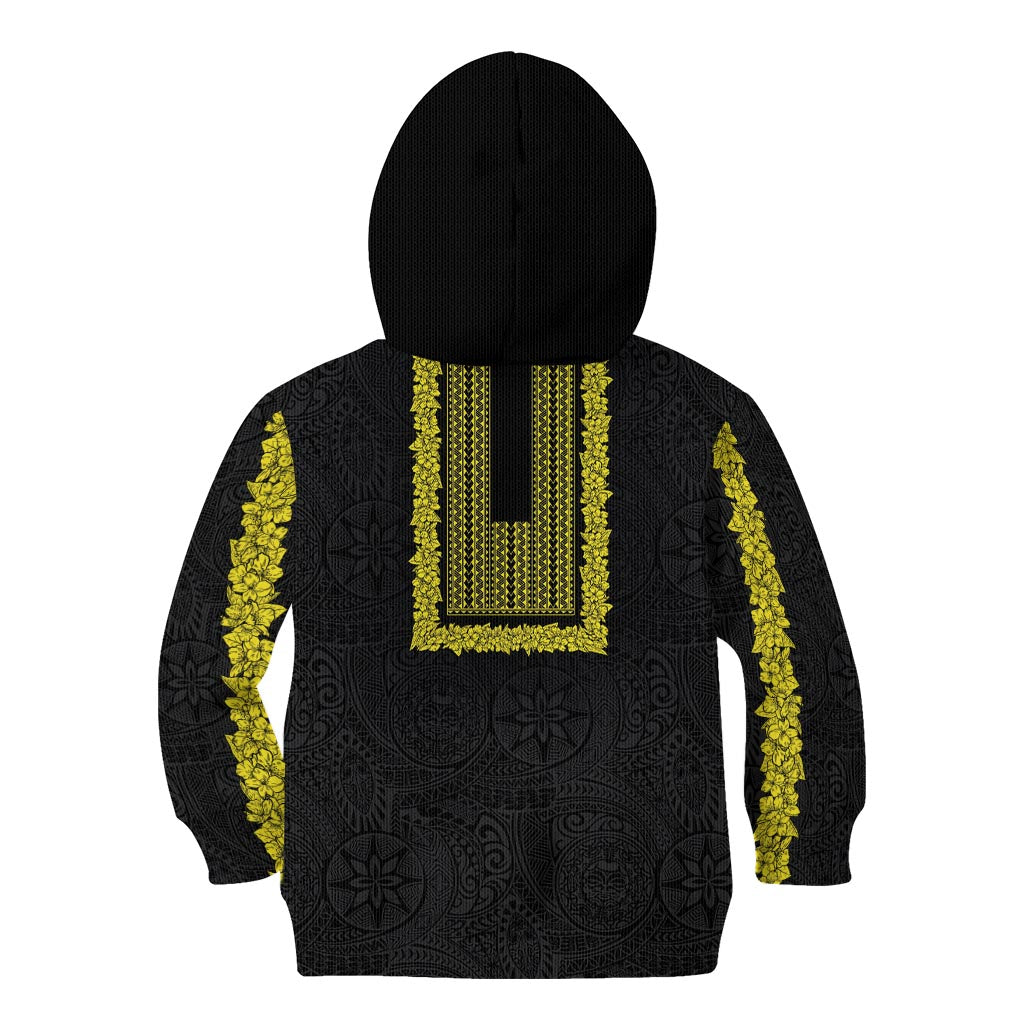 Philippines Polynesian Jasmine Pattern Kid Hoodie With Barong Tagalog Black Style