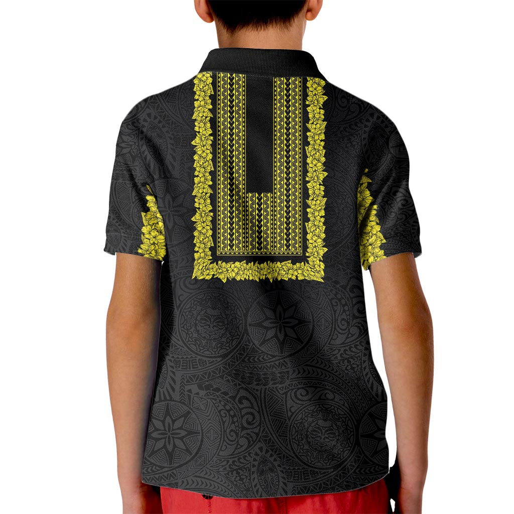 Philippines Polynesian Jasmine Pattern Kid Polo Shirt With Barong Tagalog Black Style