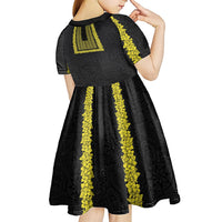 Philippines Polynesian Jasmine Pattern Kid Short Sleeve Dress With Barong Tagalog Black Style