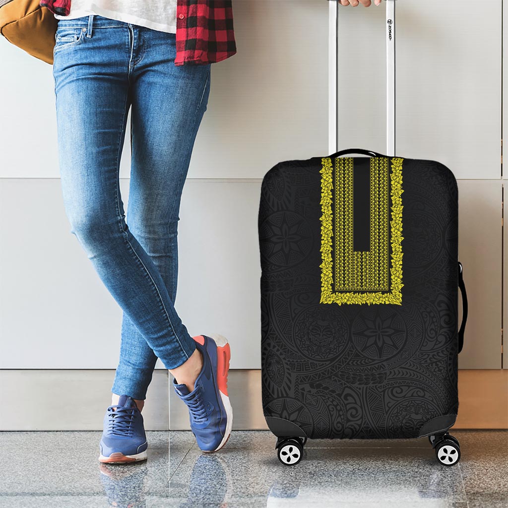 Philippines Polynesian Jasmine Pattern Luggage Cover With Barong Tagalog Black Style