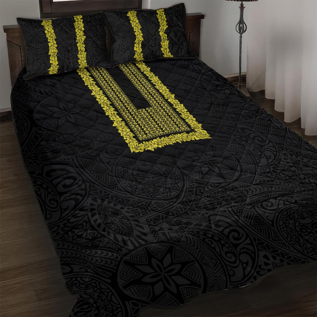 Philippines Polynesian Jasmine Pattern Quilt Bed Set With Barong Tagalog Black Style LT03 Black - Polynesian Pride