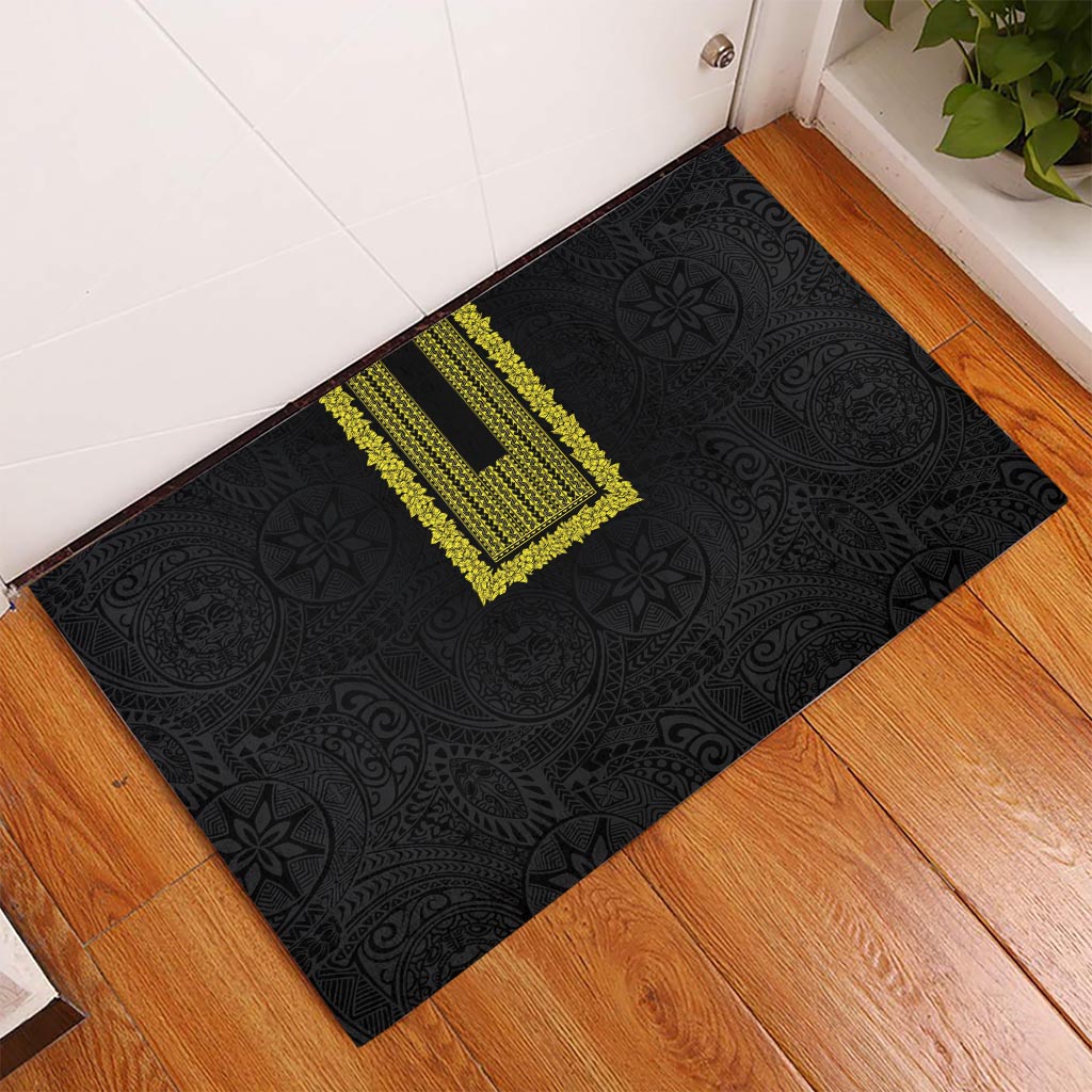 Philippines Polynesian Jasmine Pattern Rubber Doormat With Barong Tagalog Black Style LT03 Black - Polynesian Pride