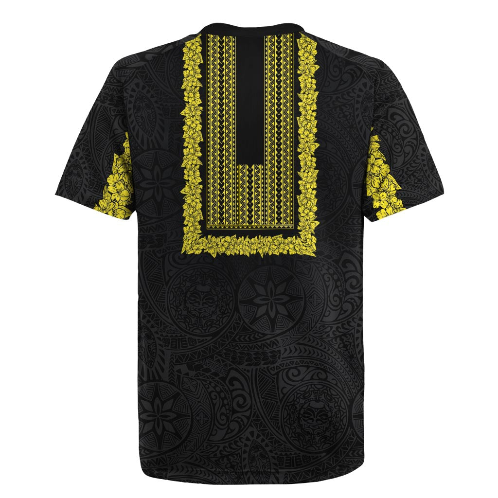 Philippines Polynesian Jasmine Pattern Rugby Jersey With Barong Tagalog Black Style