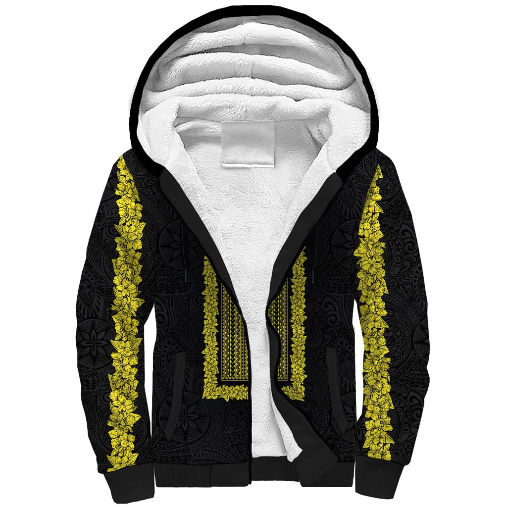 Philippines Polynesian Jasmine Pattern Sherpa Hoodie With Barong Tagalog Black Style LT03 Unisex Black - Polynesian Pride
