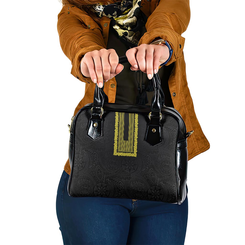 Philippines Polynesian Jasmine Pattern Shoulder Handbag With Barong Tagalog Black Style LT03 One Size Black - Polynesian Pride