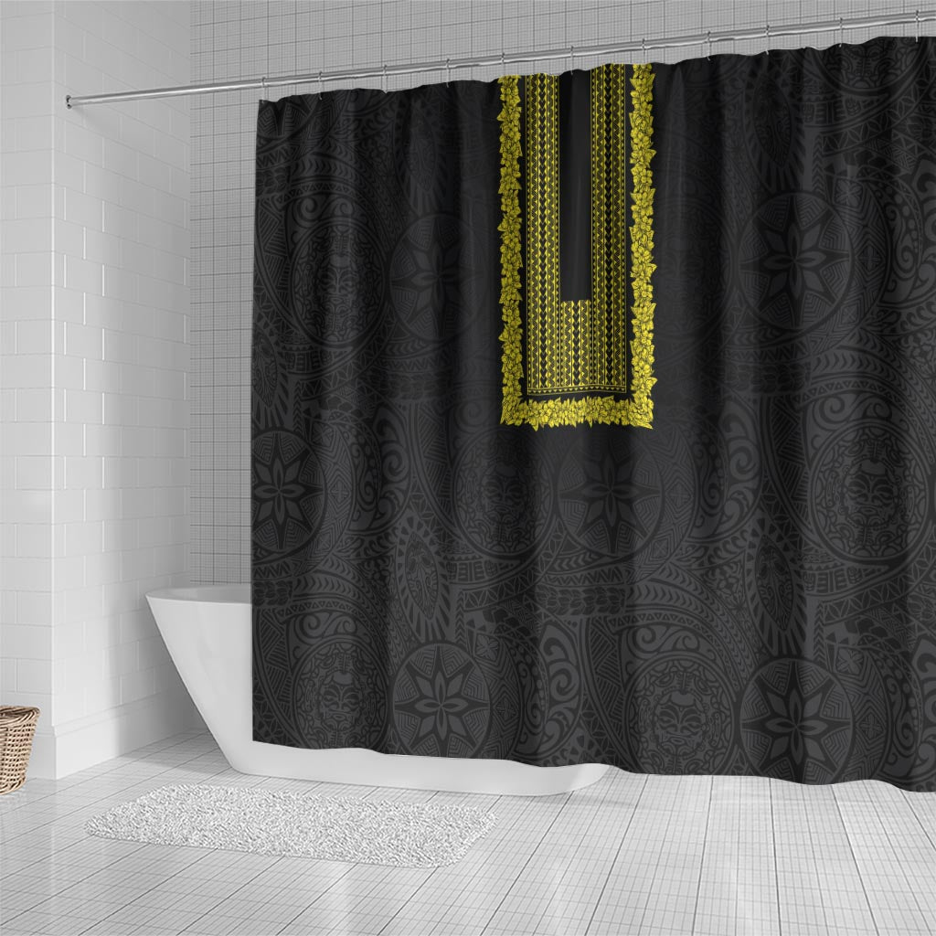 Philippines Polynesian Jasmine Pattern Shower Curtain With Barong Tagalog Black Style