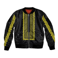 Philippines Polynesian Jasmine Pattern Sleeve Zip Bomber Jacket With Barong Tagalog Black Style