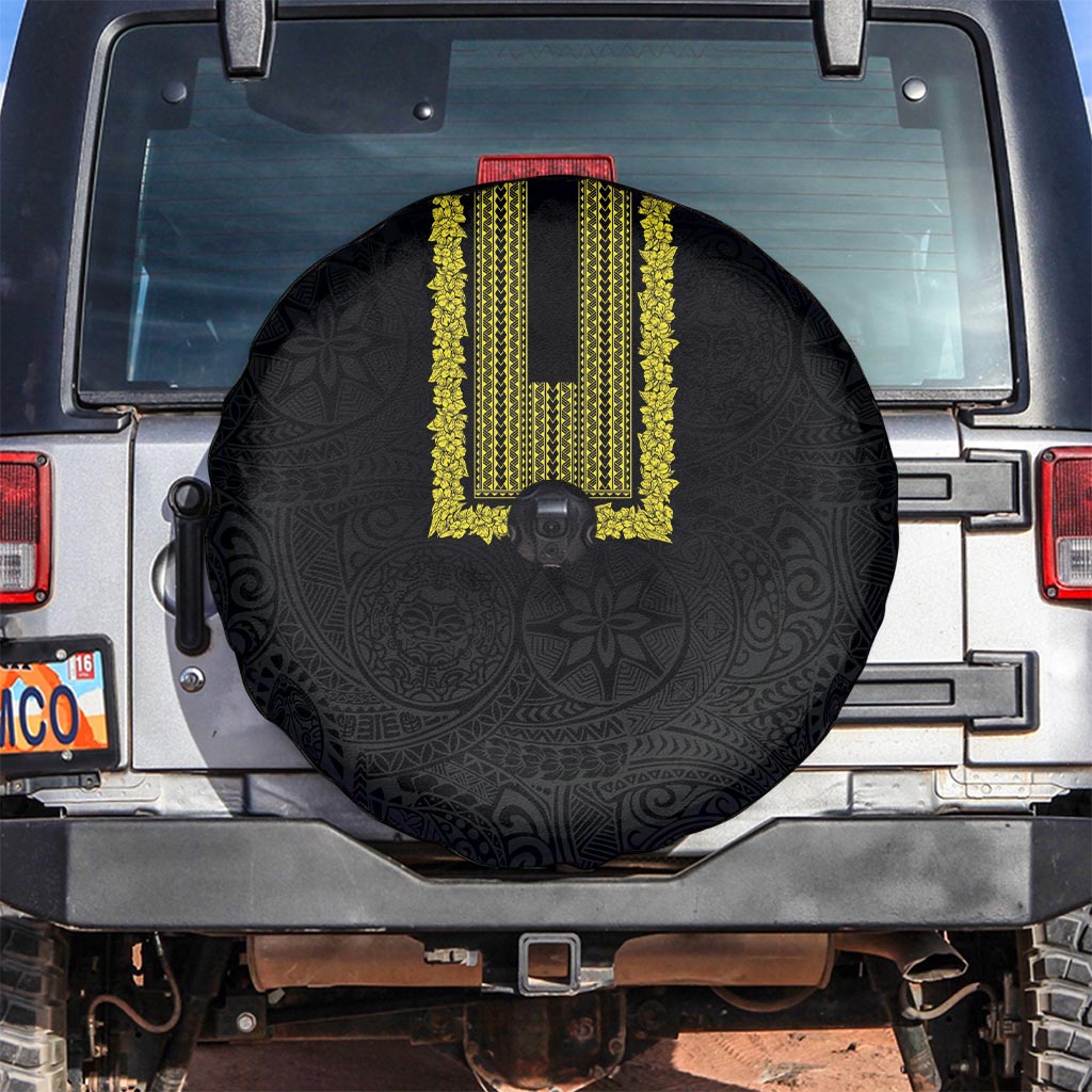 Philippines Polynesian Jasmine Pattern Spare Tire Cover With Barong Tagalog Black Style LT03 Black - Polynesian Pride