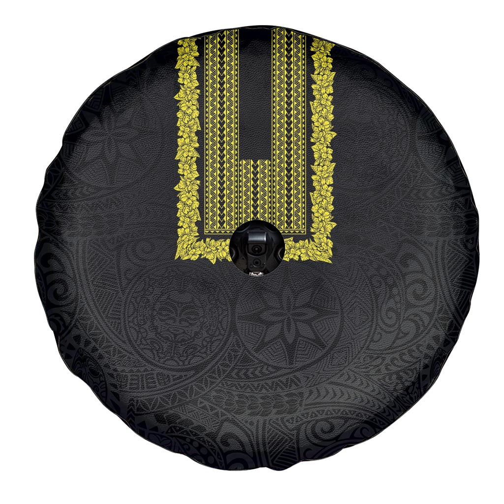 Philippines Polynesian Jasmine Pattern Spare Tire Cover With Barong Tagalog Black Style