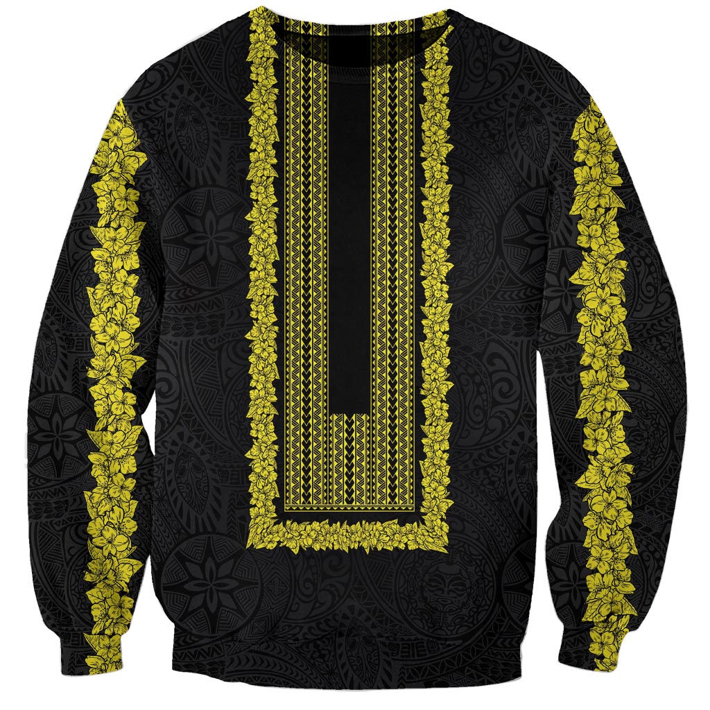 Philippines Polynesian Jasmine Pattern Sweatshirt With Barong Tagalog Black Style LT03 Unisex Black - Polynesian Pride