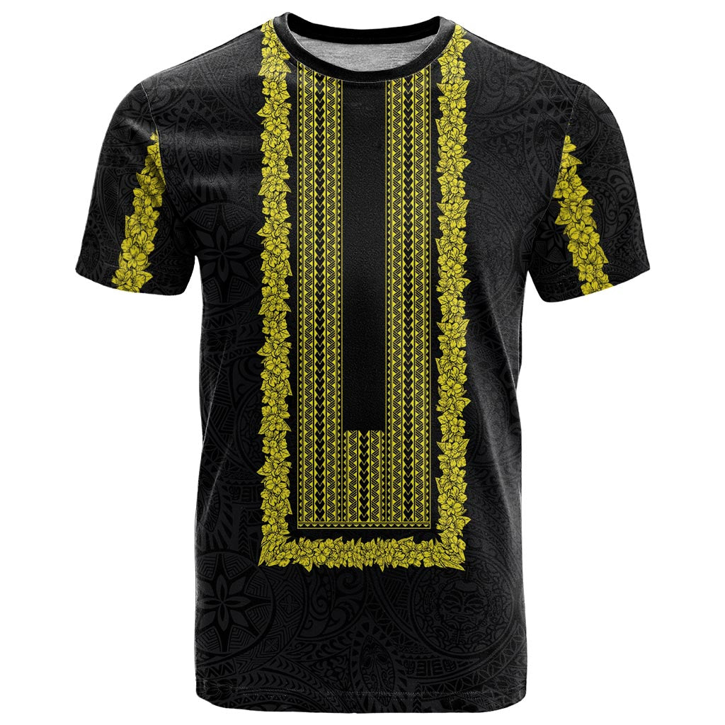 Philippines Polynesian Jasmine Pattern T Shirt With Barong Tagalog Black Style LT03 Black - Polynesian Pride