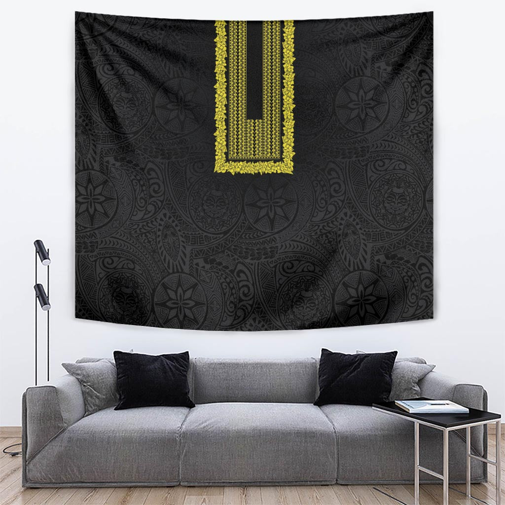 Philippines Polynesian Jasmine Pattern Tapestry With Barong Tagalog Black Style LT03 Black - Polynesian Pride