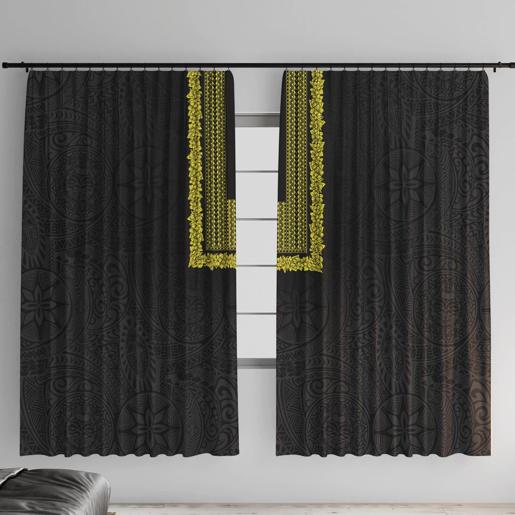 Philippines Polynesian Jasmine Pattern Window Curtain With Barong Tagalog Black Style LT03 With Hooks Black - Polynesian Pride