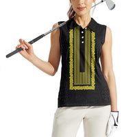 Philippines Polynesian Jasmine Pattern Women Sleeveless Polo Shirt With Barong Tagalog Black Style