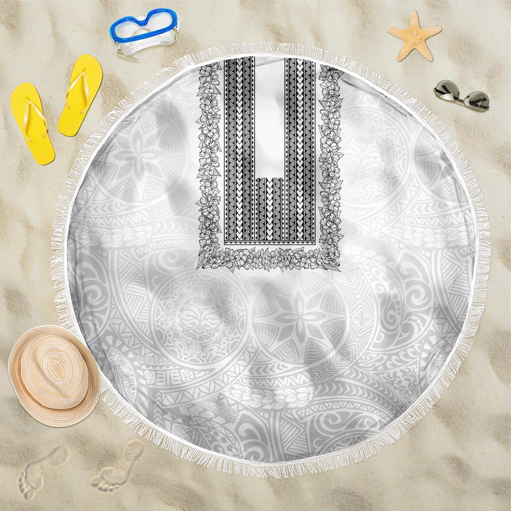 Philippines Polynesian Jasmine Pattern Beach Blanket With Barong Tagalog White Style LT03 One Size 150cm White - Polynesian Pride