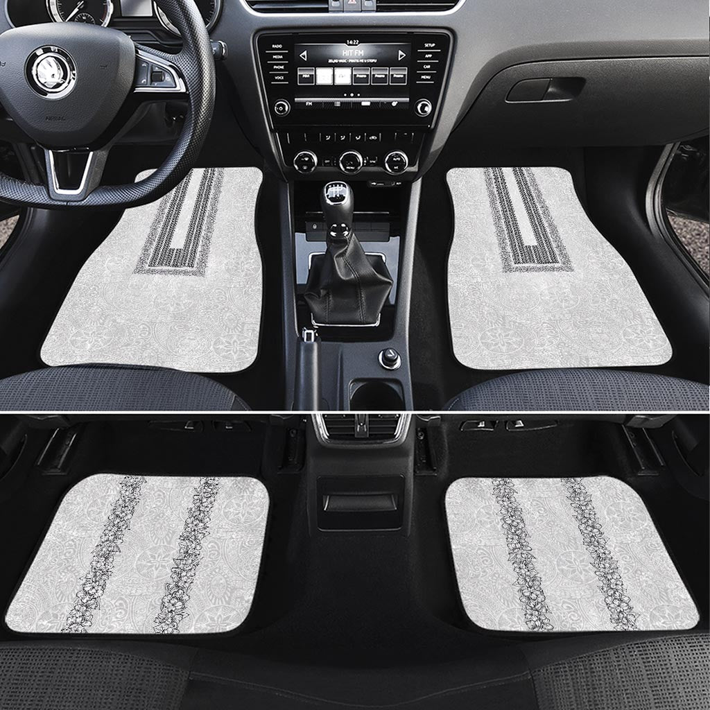 Philippines Polynesian Jasmine Pattern Car Mats With Barong Tagalog White Style LT03 Set 4pcs White - Polynesian Pride