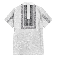 Philippines Polynesian Jasmine Pattern Family Matching Off The Shoulder Long Sleeve Dress and Hawaiian Shirt With Barong Tagalog White Style