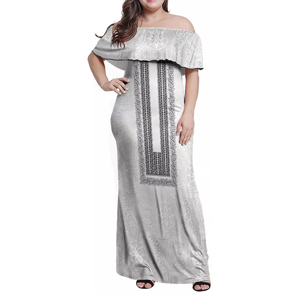 Philippines Polynesian Jasmine Pattern Family Matching Off Shoulder Maxi Dress and Hawaiian Shirt With Barong Tagalog White Style