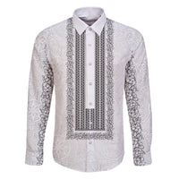 Philippines Polynesian Jasmine Pattern Family Matching Puletasi and Hawaiian Shirt With Barong Tagalog White Style