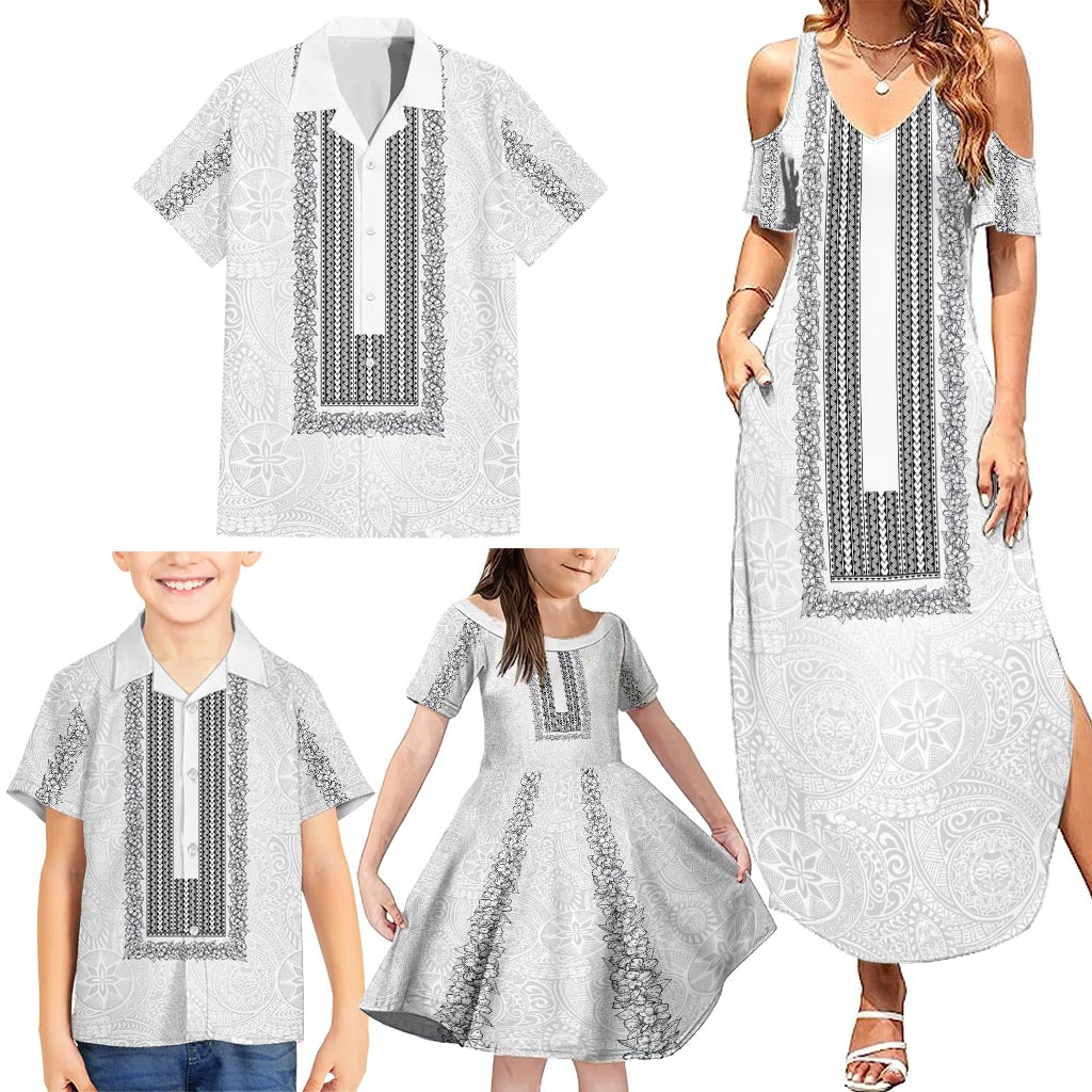Philippines Polynesian Jasmine Pattern Family Matching Summer Maxi Dress and Hawaiian Shirt With Barong Tagalog White Style LT03 - Polynesian Pride