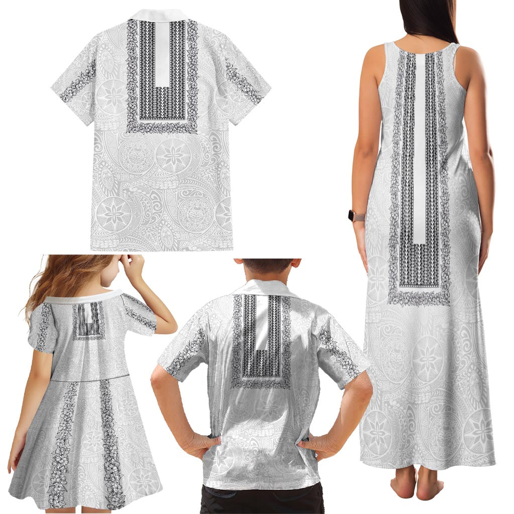 Philippines Polynesian Jasmine Pattern Family Matching Tank Maxi Dress and Hawaiian Shirt With Barong Tagalog White Style