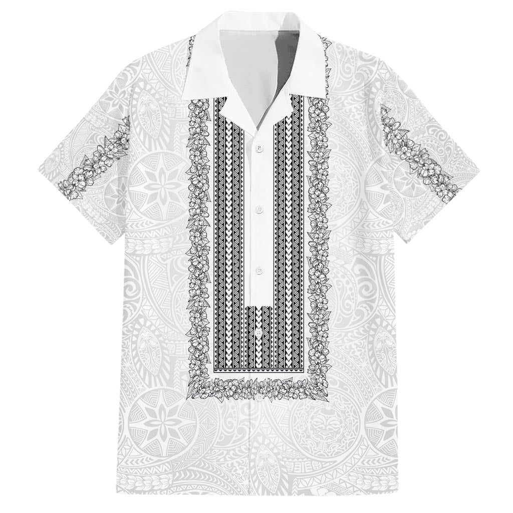 Philippines Polynesian Jasmine Pattern Hawaiian Shirt With Barong Tagalog White Style LT03 White - Polynesian Pride