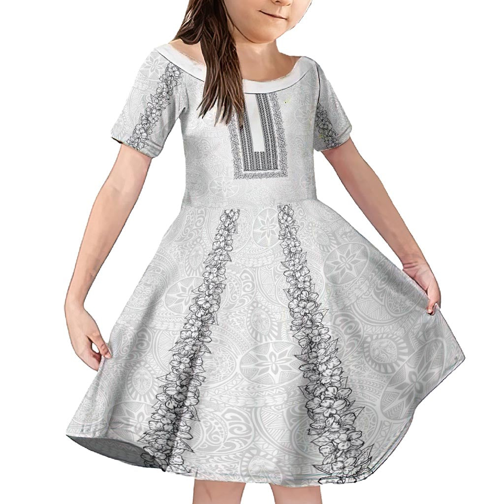 Philippines Polynesian Jasmine Pattern Kid Short Sleeve Dress With Barong Tagalog White Style