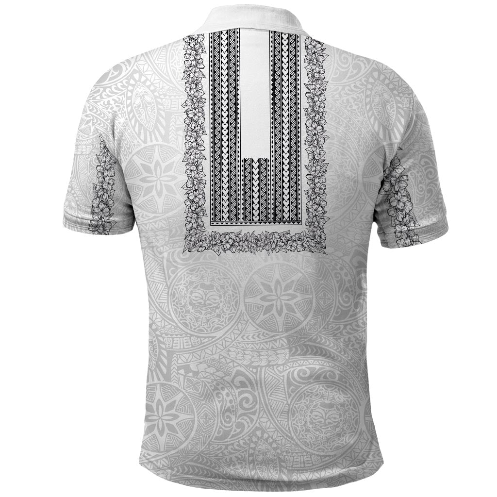 Philippines Polynesian Jasmine Pattern Polo Shirt With Barong Tagalog White Style LT03 - Polynesian Pride