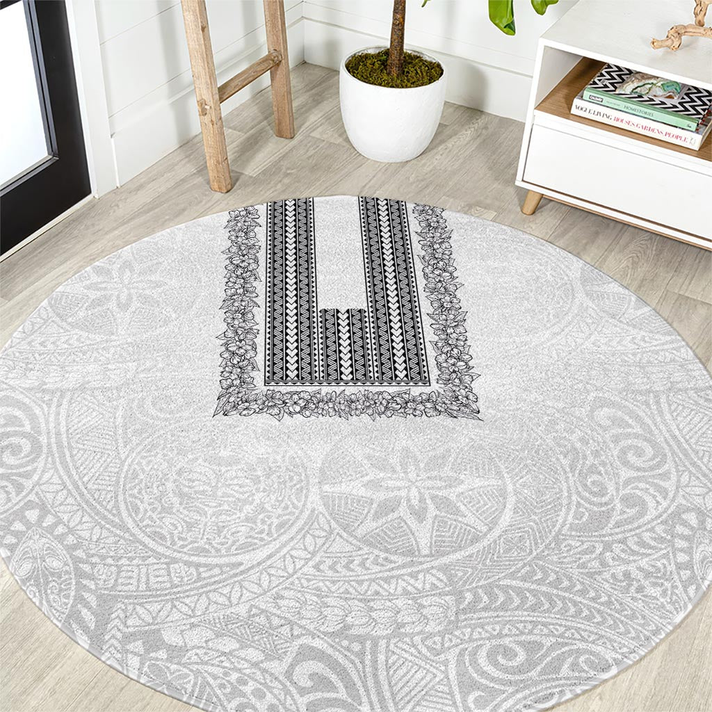 Philippines Polynesian Jasmine Pattern Round Carpet With Barong Tagalog White Style LT03 White - Polynesian Pride