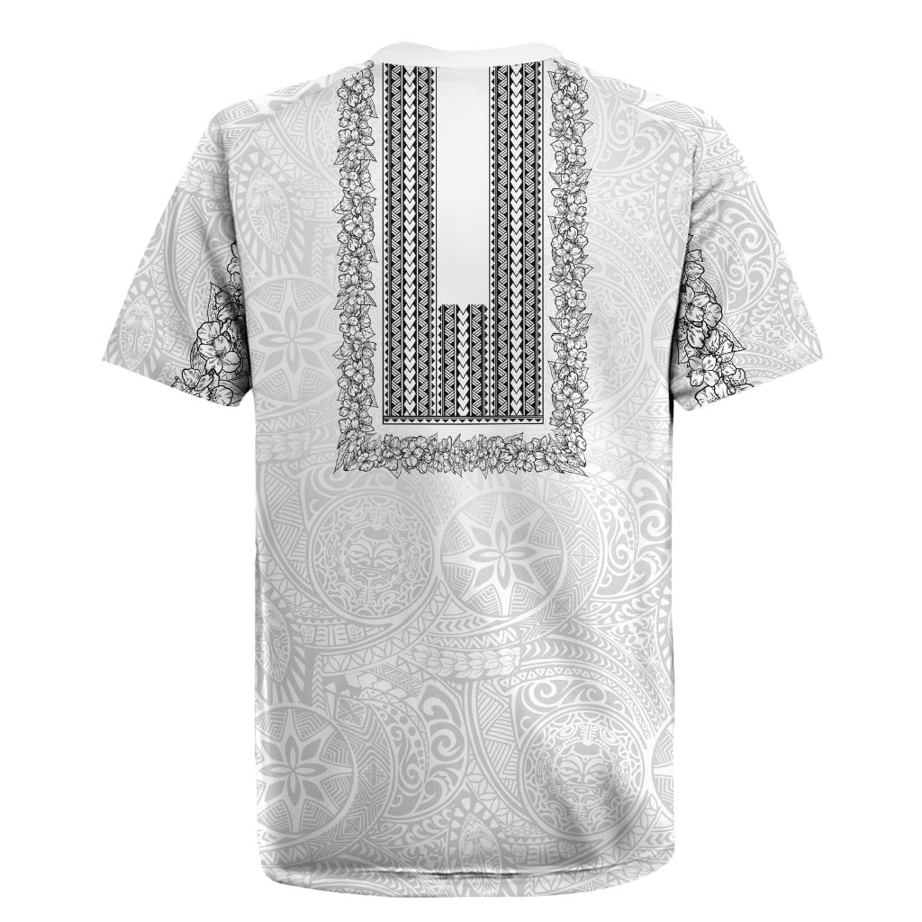 Philippines Polynesian Jasmine Pattern Rugby Jersey With Barong Tagalog White Style