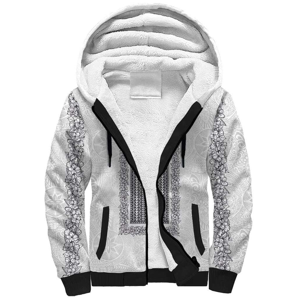 Philippines Polynesian Jasmine Pattern Sherpa Hoodie With Barong Tagalog White Style LT03 Unisex White - Polynesian Pride