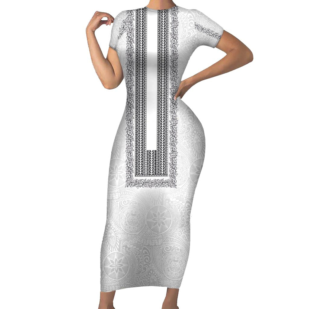 Philippines Polynesian Jasmine Pattern Short Sleeve Bodycon Dress With