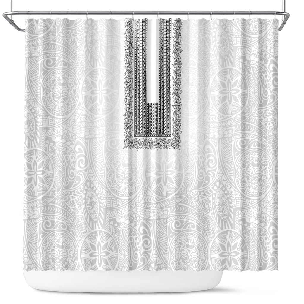 Philippines Polynesian Jasmine Pattern Shower Curtain With Barong Tagalog White Style LT03 White - Polynesian Pride