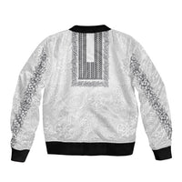 Philippines Polynesian Jasmine Pattern Sleeve Zip Bomber Jacket With Barong Tagalog White Style