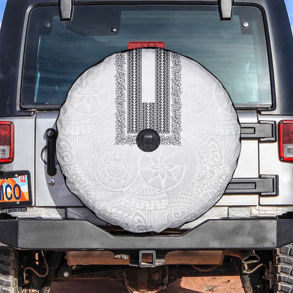Philippines Polynesian Jasmine Pattern Spare Tire Cover With Barong Tagalog White Style LT03 White - Polynesian Pride
