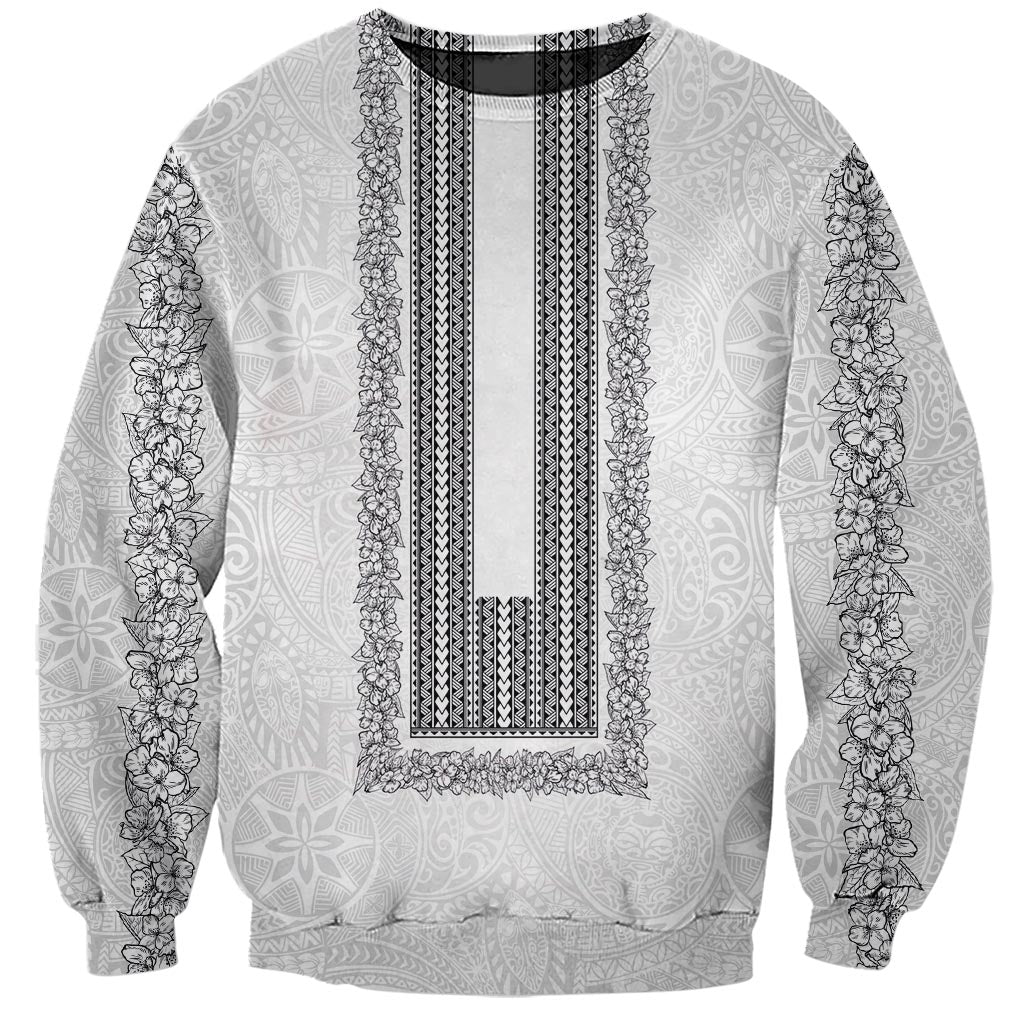 Philippines Polynesian Jasmine Pattern Sweatshirt With Barong Tagalog White Style LT03 Unisex White - Polynesian Pride
