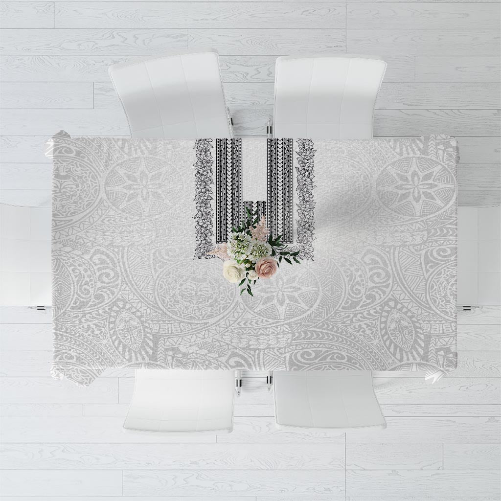 Philippines Polynesian Jasmine Pattern Tablecloth With Barong Tagalog White Style LT03 White - Polynesian Pride