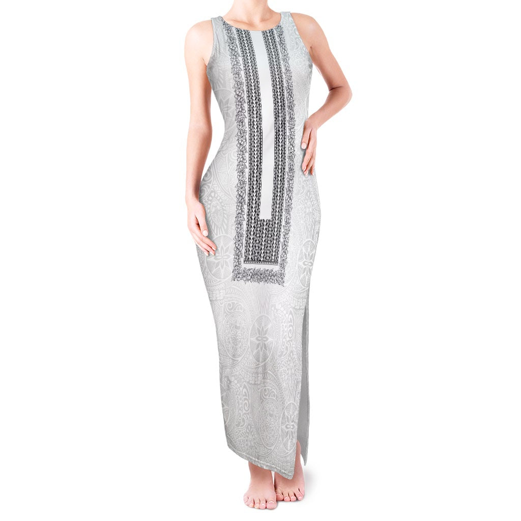 Philippines Polynesian Jasmine Pattern Tank Maxi Dress With Barong Tagalog White Style LT03 Women White - Polynesian Pride