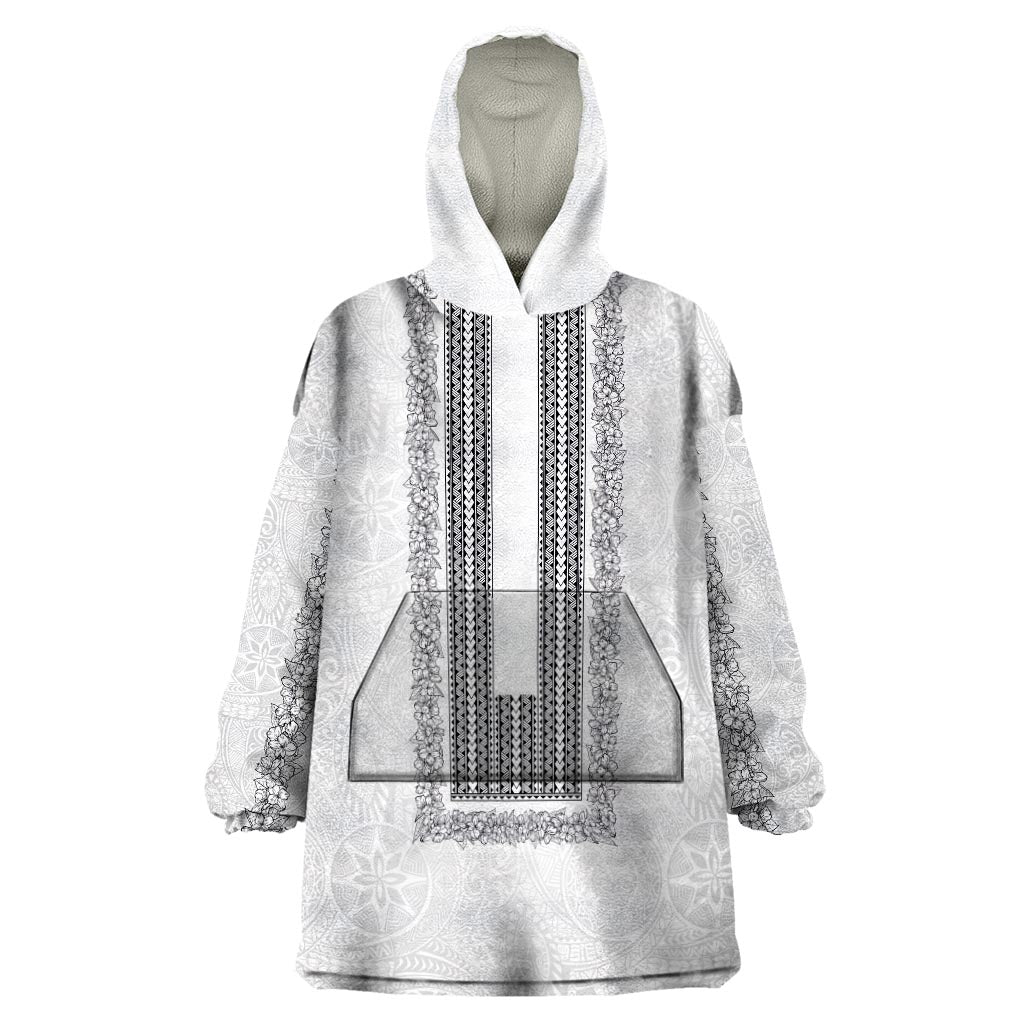 Philippines Polynesian Jasmine Pattern Wearable Blanket Hoodie With Barong Tagalog White Style LT03 One Size White - Polynesian Pride