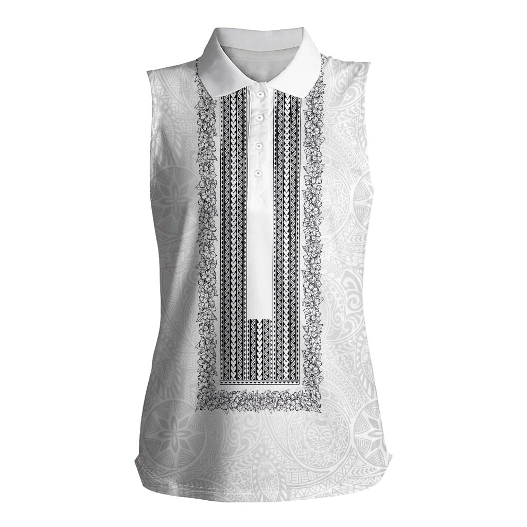 Philippines Polynesian Jasmine Pattern Women Sleeveless Polo Shirt With Barong Tagalog White Style