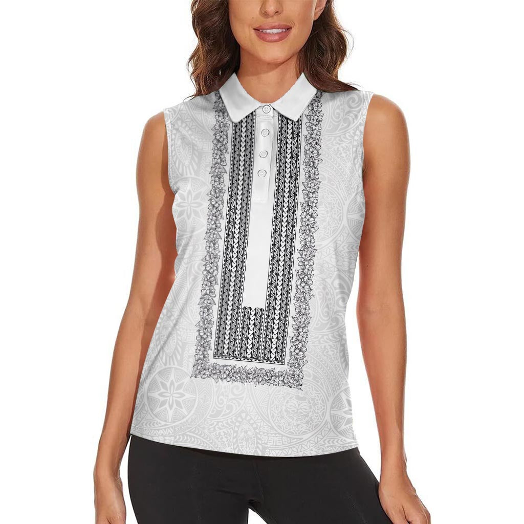 Philippines Polynesian Jasmine Pattern Women Sleeveless Polo Shirt With Barong Tagalog White Style