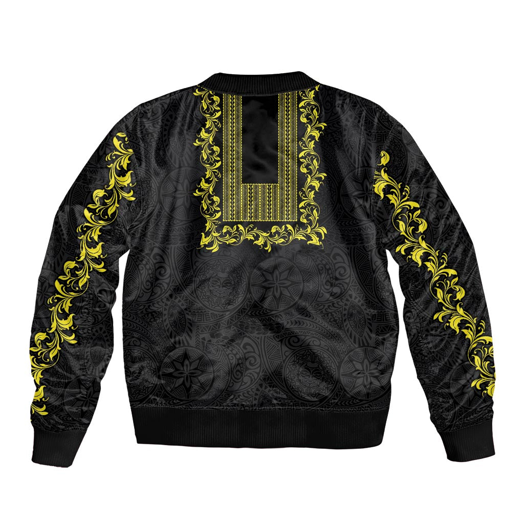 Philippines Polynesian Floral Pattern Bomber Jacket With Barong Tagalog Black Style
