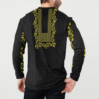 Philippines Polynesian Floral Pattern Button Sweatshirt With Barong Tagalog Black Style