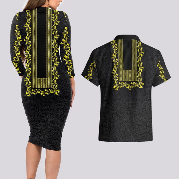 Polynesian Pride Couples Matching Long Sleeve Bodycon Dress and Hawaiian Shirt Polynesia Tribal - Tropical Brown LT7 main image 1