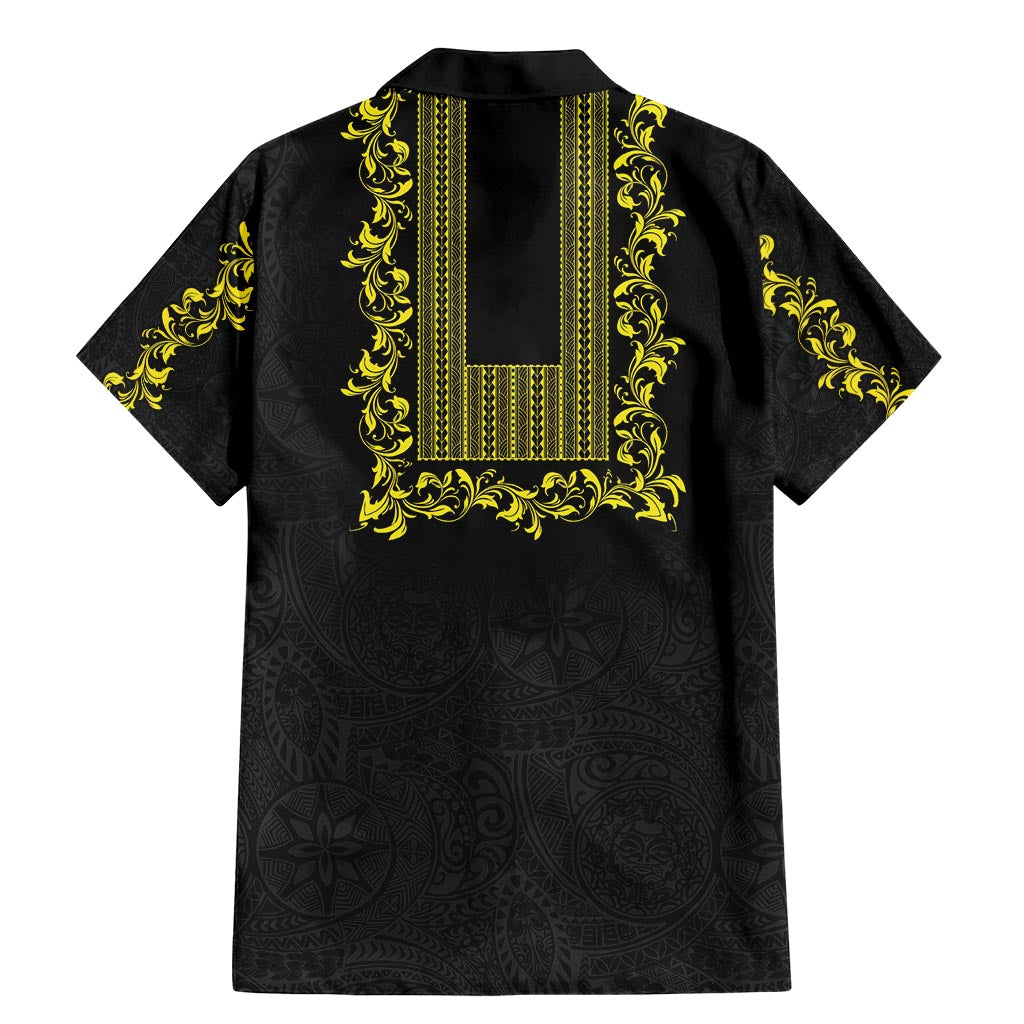 Philippines Polynesian Floral Pattern Family Matching Mermaid Dress and Hawaiian Shirt With Barong Tagalog Black Style