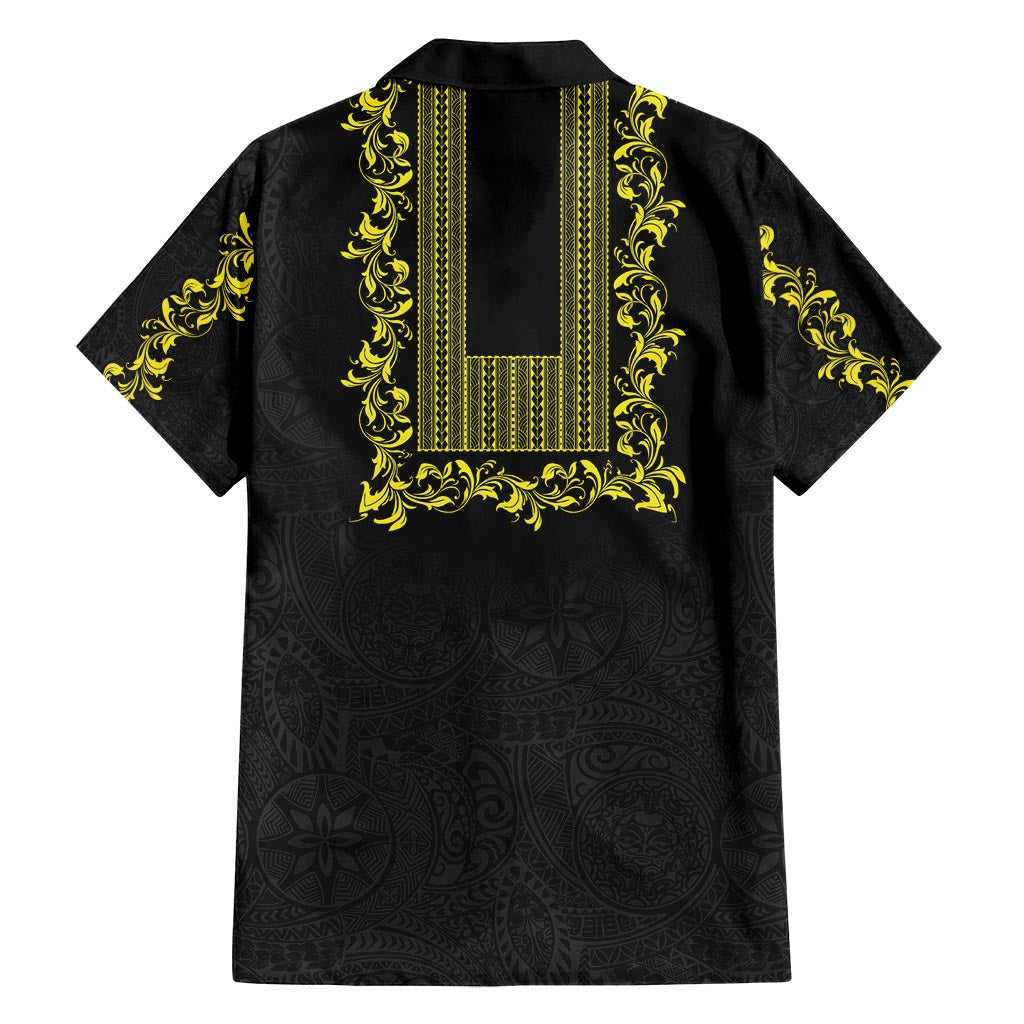Philippines Polynesian Floral Pattern Family Matching Off Shoulder Short Dress and Hawaiian Shirt With Barong Tagalog Black Style