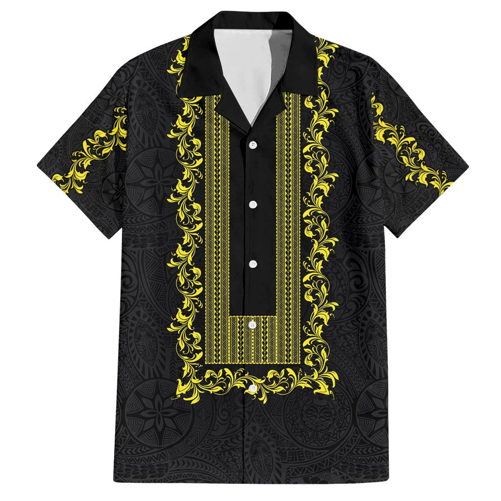 Philippines Polynesian Floral Pattern Hawaiian Shirt With Barong Tagalog Black Style LT03 Black - Polynesian Pride