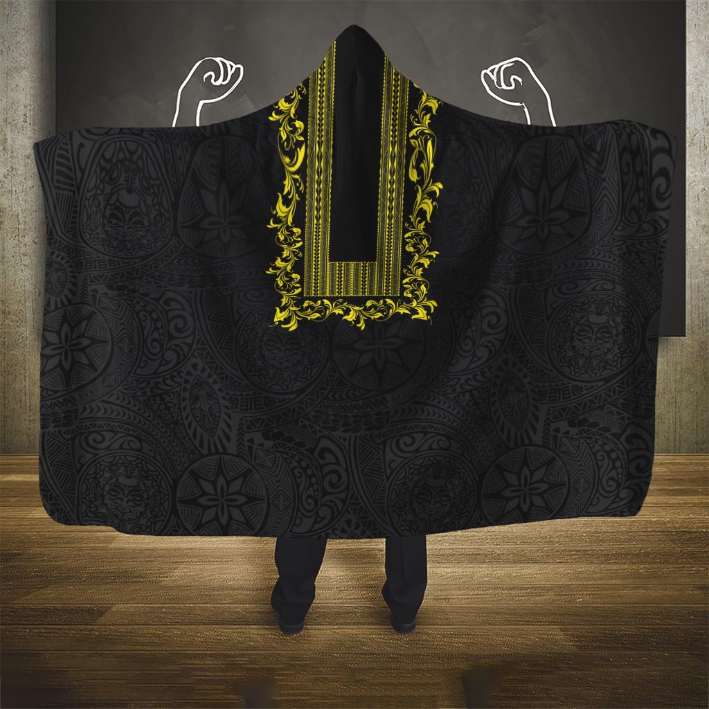 Philippines Polynesian Floral Pattern Hooded Blanket With Barong Tagalog Black Style LT03 One Size Black - Polynesian Pride