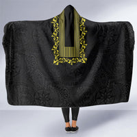 Philippines Polynesian Floral Pattern Hooded Blanket With Barong Tagalog Black Style