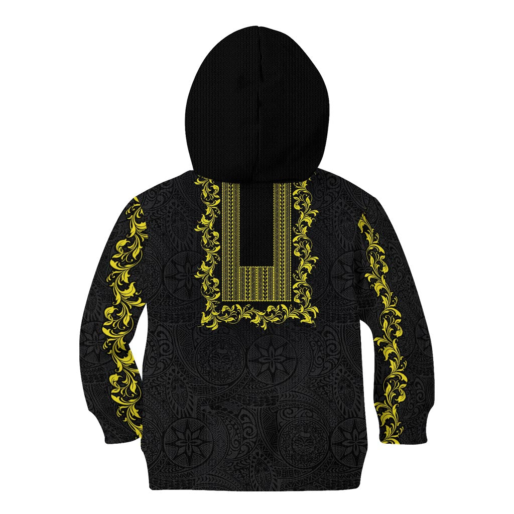 Philippines Polynesian Floral Pattern Kid Hoodie With Barong Tagalog Black Style